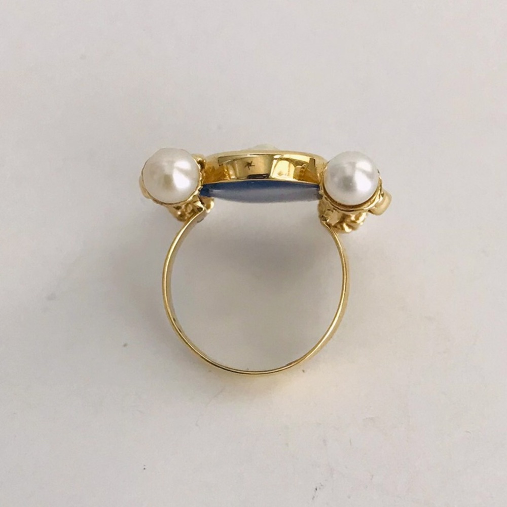 Renaissance Style 14K Glass Cameo, Pearl and Sapphire Ring Size 7 - Picture 3 of 14